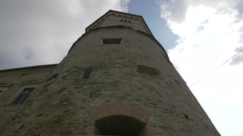 Low angle view of a stone tower