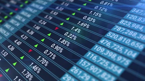 Stock Market or Stock Exchange Information with Data of Price, Change, and Volume. Animation