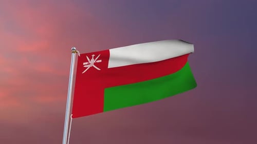 Realistic Waving Oman Flag Animation Against Sunset Sky