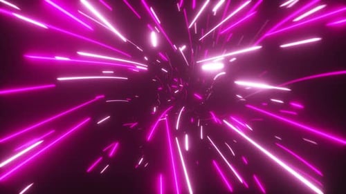 Flying in an Abstract Bright Neon Technology Tunnel