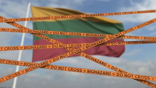 Cintas adhesivas que restringen los peligros biológicos contra la bandera de Lituania