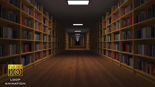 Animated Fly Through Library Bookshelves Hallway