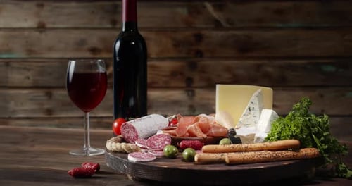 Wine, Cheese, and Meats Rustic Still Life Display
