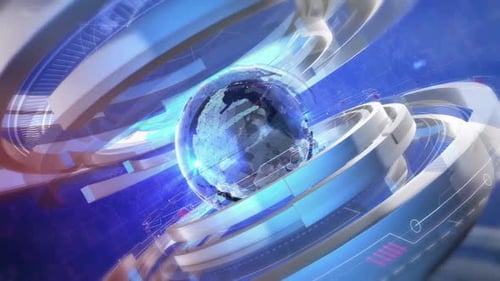 Futuristic Global Technology Broadcast Background with Rotating Earth