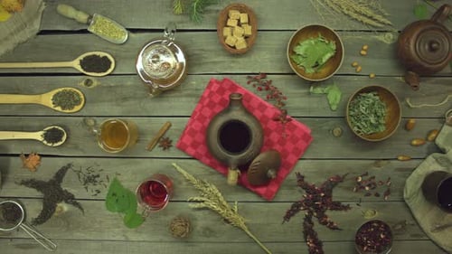 Tea Flat Lay on Rustic Wooden Table