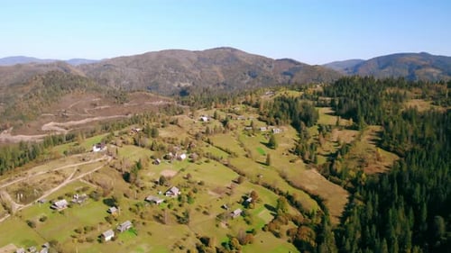 Aerial View on Village in Carpathians