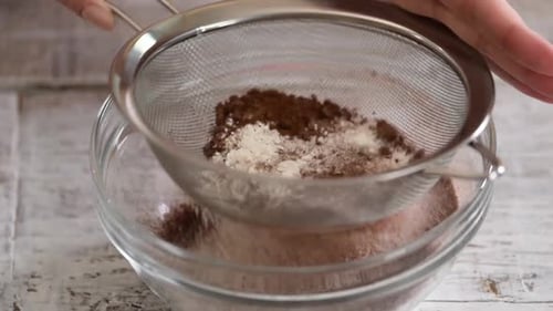 Sifting Flour and Chocolate Powder for Baking