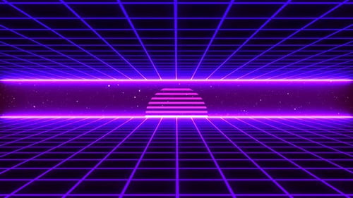 Retro Neon Grid Space Tunnel Background