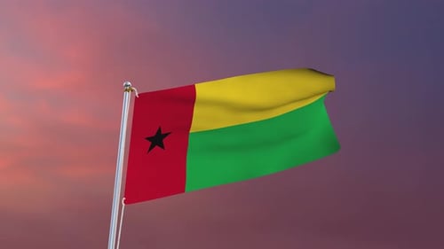 Guinea-Bissau Flag Waving on Flagpole with Realistic Motion
