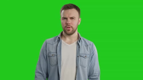 Man Making Hand Gesture on Green Screen