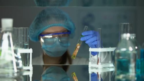 Scientist Examines Sample in Laboratory Setting