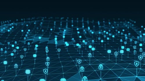 Futuristic Digital Security Network Animation with Cyber Icons