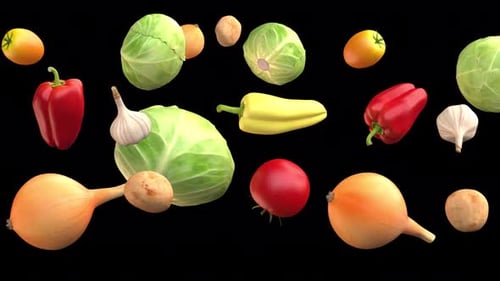 Animated 3D Vegetables Seamlessly Looping with Alpha Channel