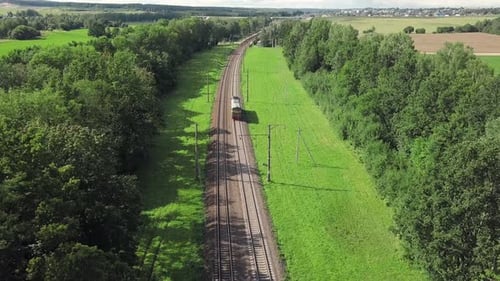 Locomotive Train, Train on the Rails. Aerial