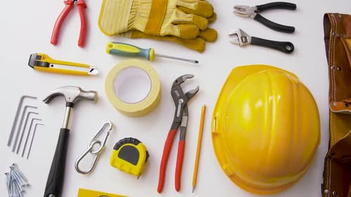 Different Work Tools on White Background