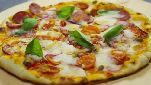 Rotating Plate of Delicious Pizza