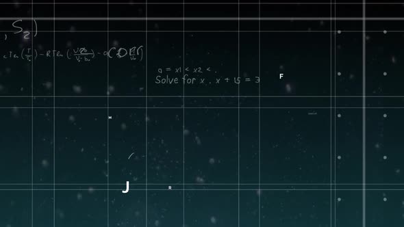 Animation of mathematical formulae moving and flickering on black ...
