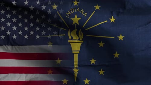Waving American and Indiana State Flags Loop Animation
