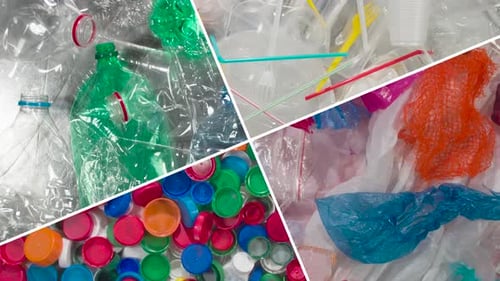 Split Screen of Recycled Plastic Waste Garbage
