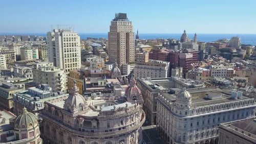 Genoa, Liguria, Italy. Central part of the city, panoramic drone aerial view. HD video
