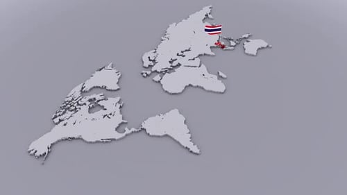 3D World Map Animation Highlighting Thailand Flag
