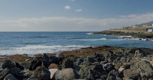 Black Rocky Volcanic Beach with Black Lava Stones