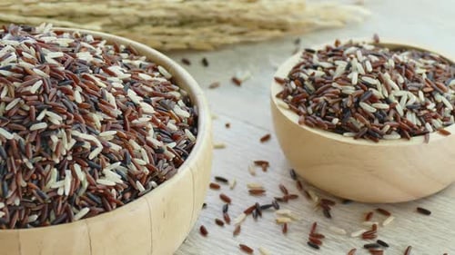 Wooden Bowls with Rice Grain Mix, Close Up