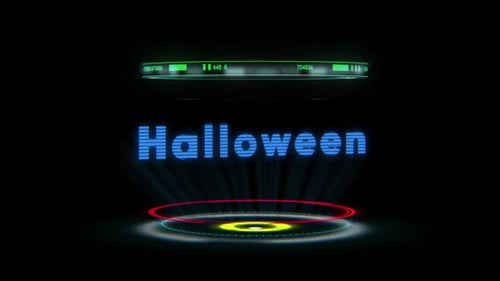 Texto de HALLOWEEN em holograma HUD. Tecnologia da tela do futuro