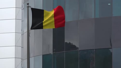 Realistic Waving Belgium Flag Animation in Front of Modern Building