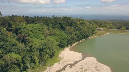Amazing Aerial View of Lake Among Rainforest at Warm Sunny Day