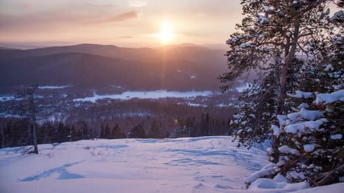 winter sunset in the Ural mountains