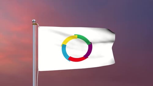 Waving Flag with Colorful Geometric Circle Logo