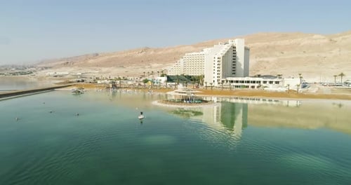 Aerial view of a man on a sap, The Dead sea, Negev, Israel.