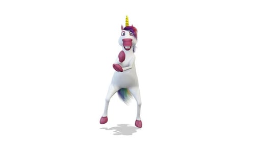 Licorne dansant une danse de style Gangnam sur fond blanc