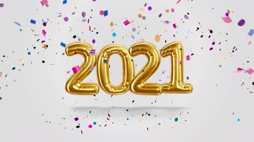 Animated Gold Balloon Numbers 2021 with Confetti