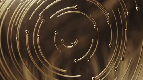 Curly Golden Abstract in Circle Lines Together with Particles on Blurred Bokeh Background