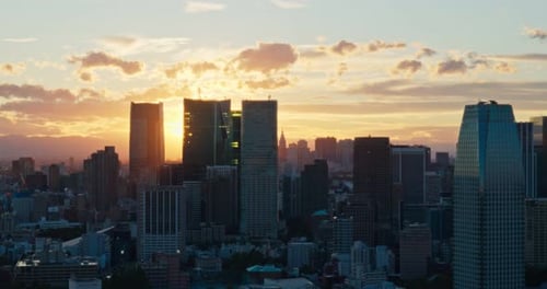 Tokyo city street at sunset