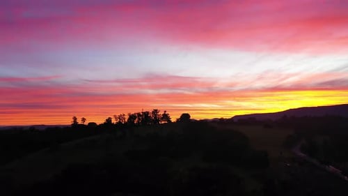 Sunset rural landscape aerial view. Nature scenery