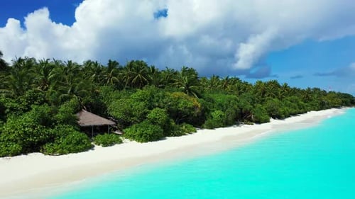 Aerial flying over nature of exotic lagoon beach voyage by blue water with white sandy background of