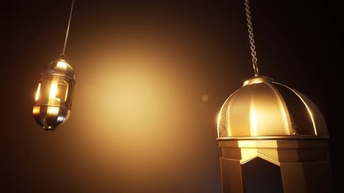 Animated Golden Decorative Lanterns for Ramadan and Eid Celebrations