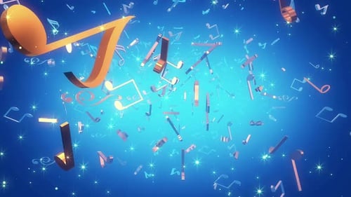 Golden Musical Notes Flying and Sparkling Animation Loop