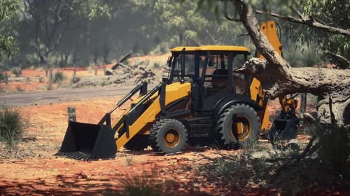 Tractor excavador en Bush Forest
