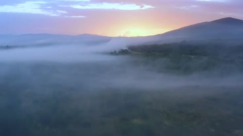 Fog Sun Mountains Field Smoke Dawn Sunset Summer