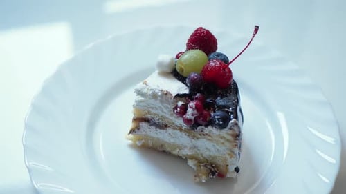 Close-up of Fruit Cake Slice on Plate