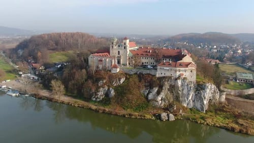 Aerial view of Benedictine abbey in Tyniec, Krakow, Poland