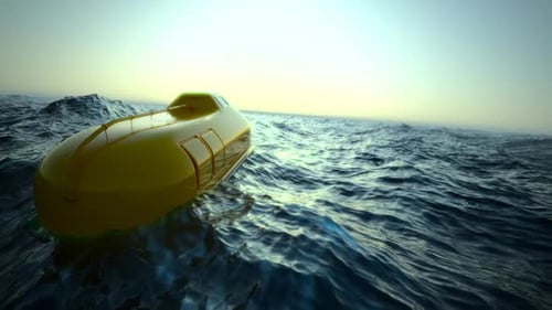 Animación de botes salvavidas navegando en el paisaje infinito oceánico o marino.