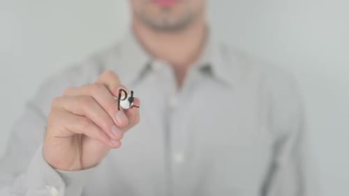 Man Writes Performance on Transparent Screen with Marker