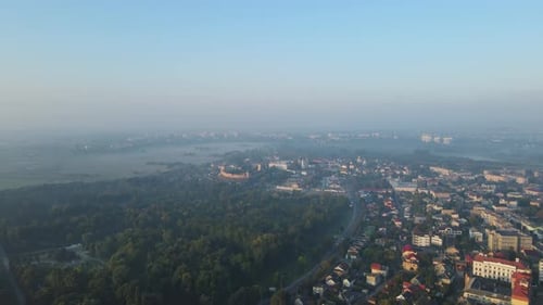 Aerial Shot The City Luck. Summer Morning Lubart's Castle. Ukraine