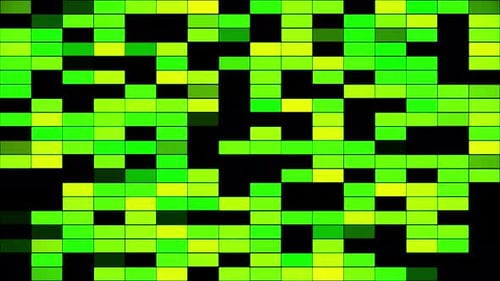 Colorful green and yellow blinking rectangles isolated on black background
