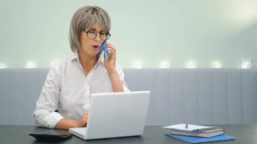 Business Woman on Mobile Phone Call in Office